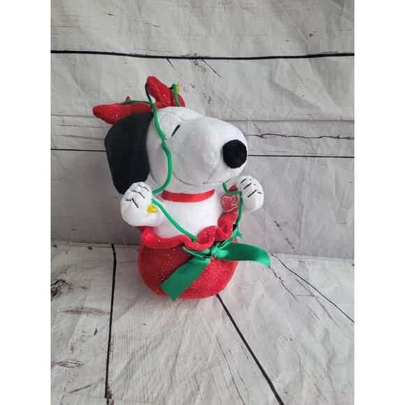 Snoopy Light-up Musical Antlers Christmas in Toy Sack Animated Plush Peanuts - Picture 1 of 9